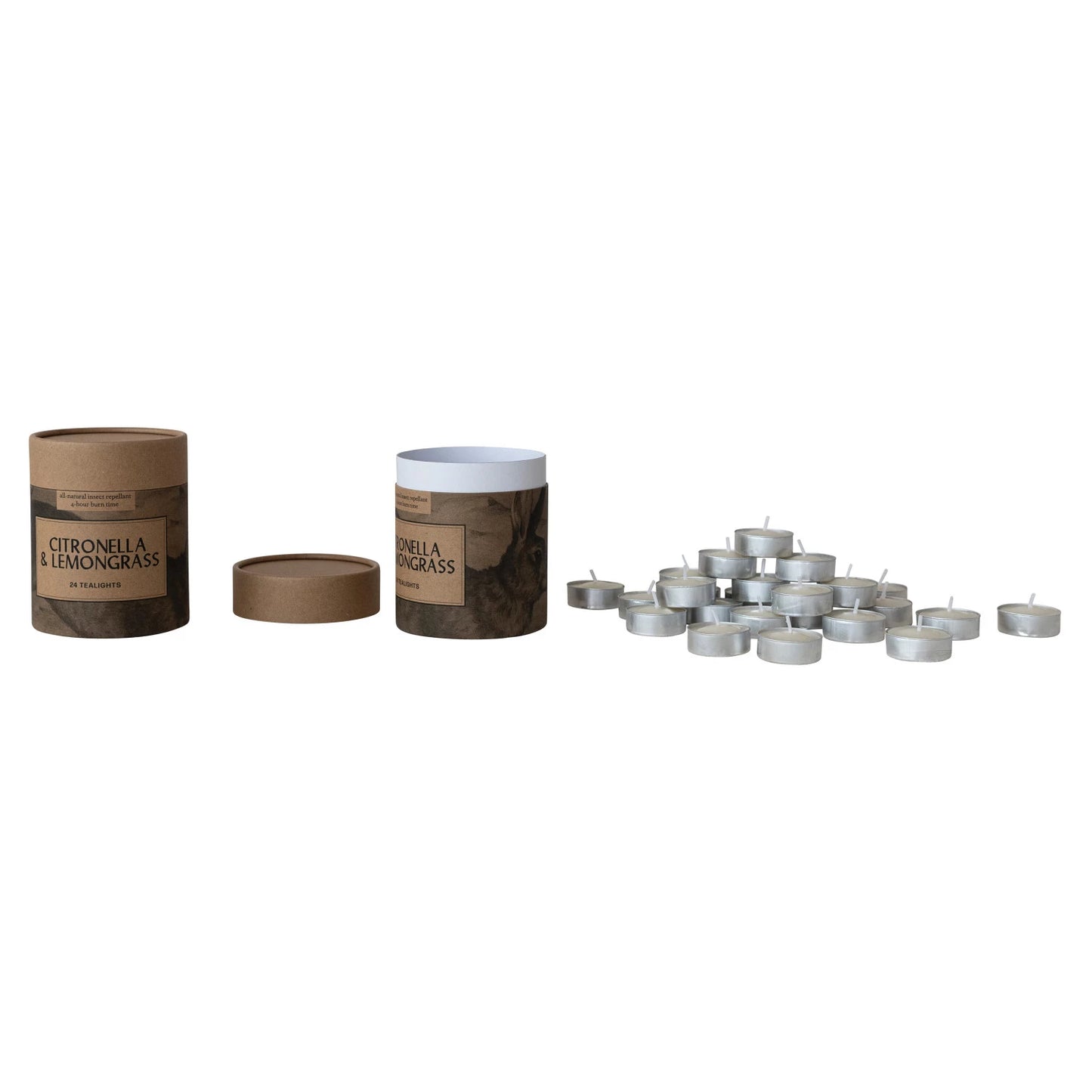 Citronella & Lemongrass Scented Tealights in Box, Natural, Set of 24