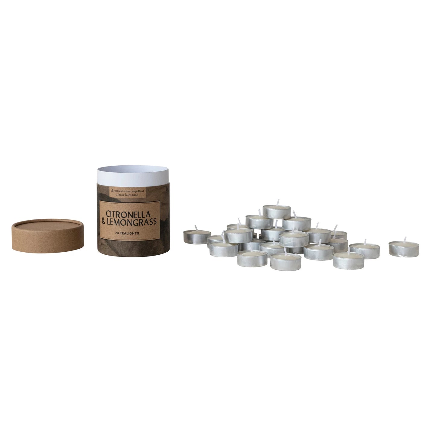 Citronella & Lemongrass Scented Tealights in Box, Natural, Set of 24