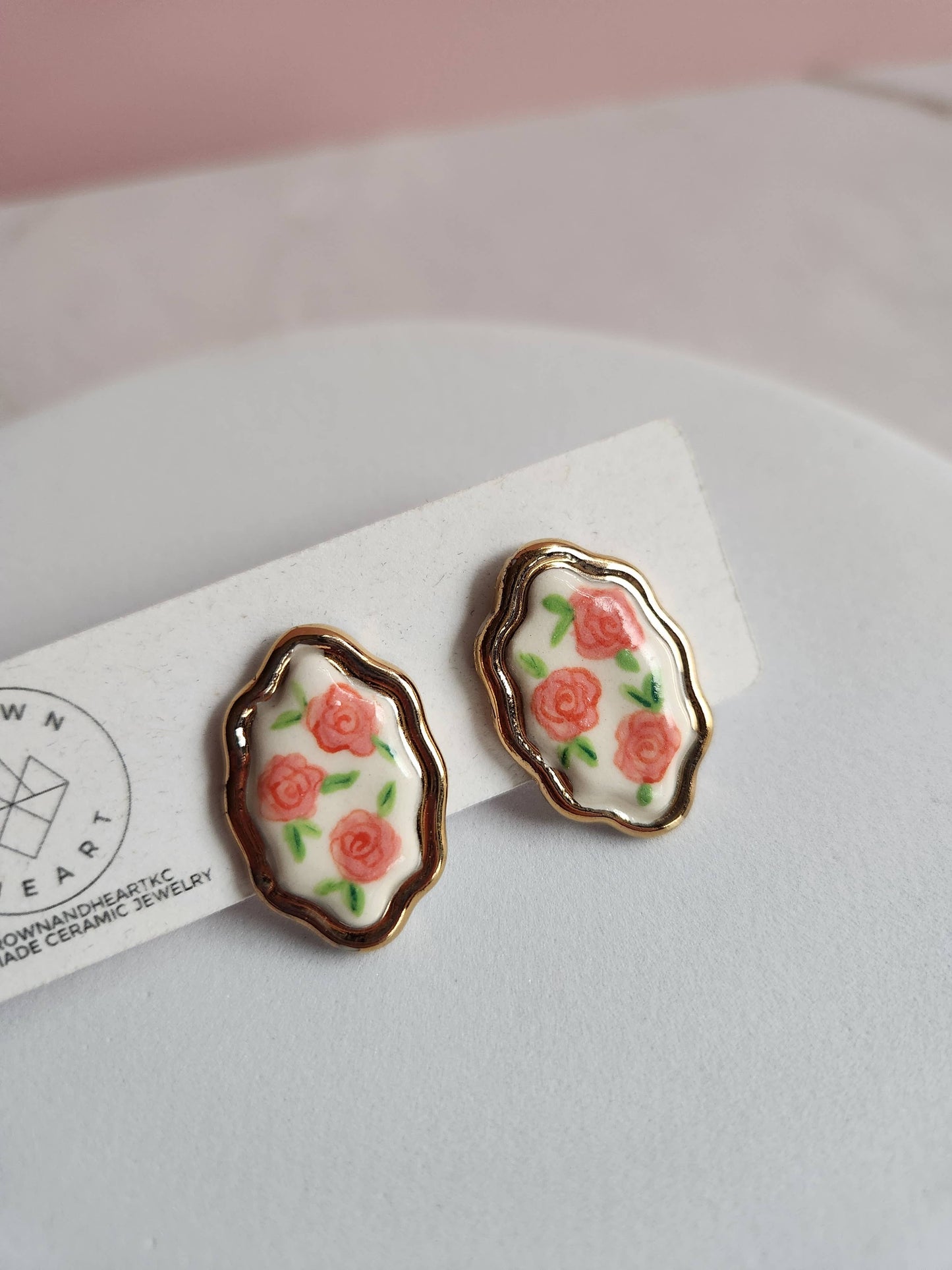 Framed floral rose earrings