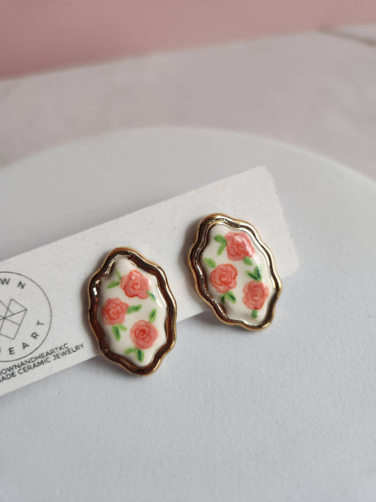 Framed floral rose earrings