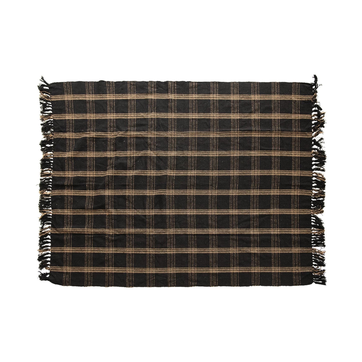 Woven Cotton Blend Throw with Fringe