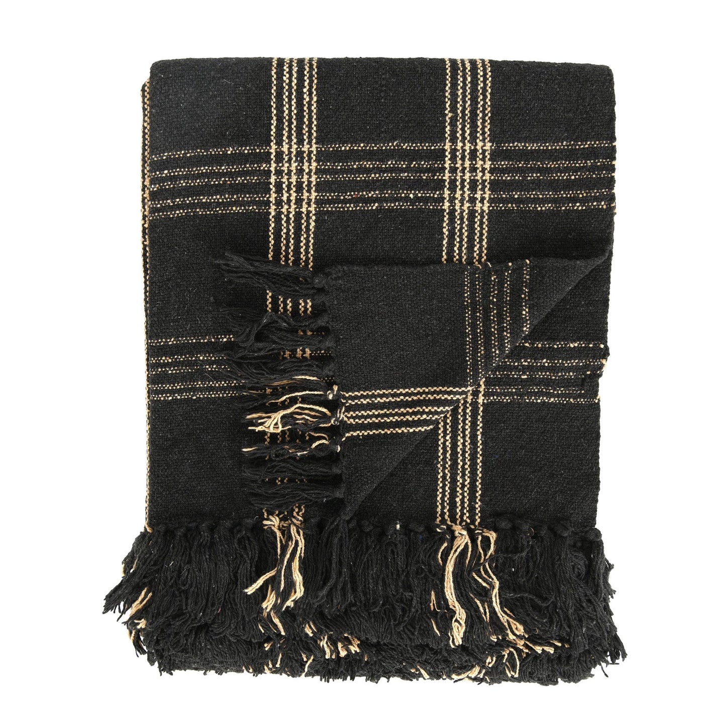 Woven Cotton Blend Throw with Fringe