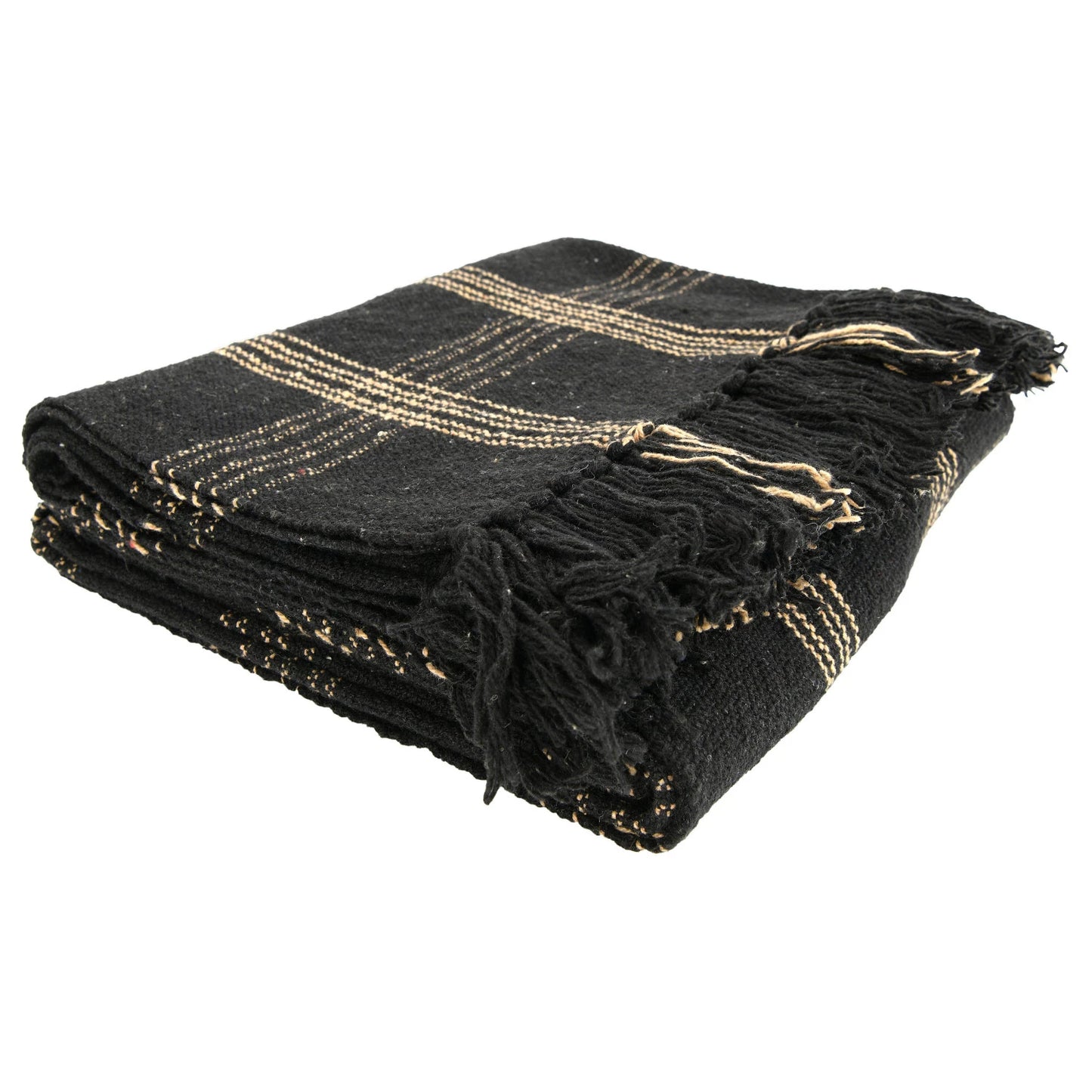 Woven Cotton Blend Throw with Fringe