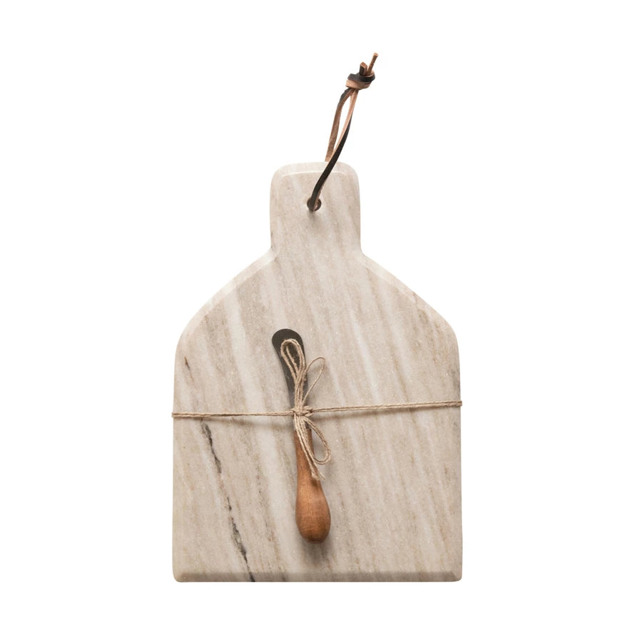 Marble Cheese/Cutting Board w/ Canape Knife-Natural