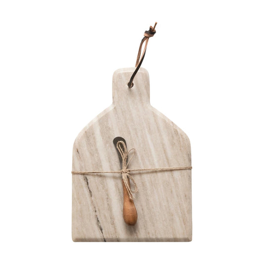 Marble Cheese/Cutting Board w/ Canape Knife-Natural