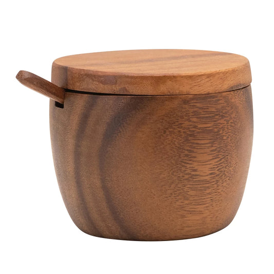 Acacia Wood Covered Jar with Spoon