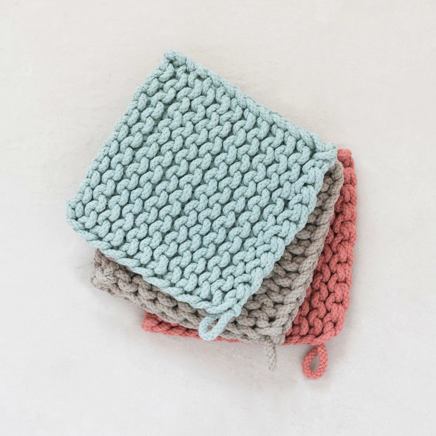 Cotton Crocheted Pot Holder, 3 colors
