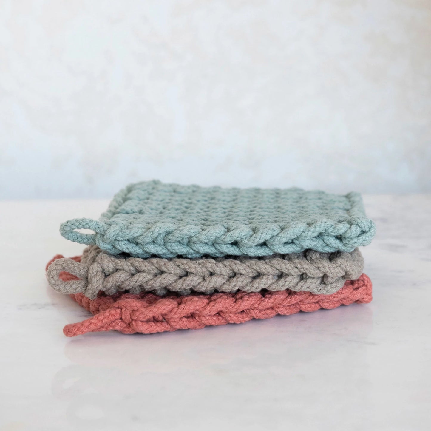 Cotton Crocheted Pot Holder, 3 colors