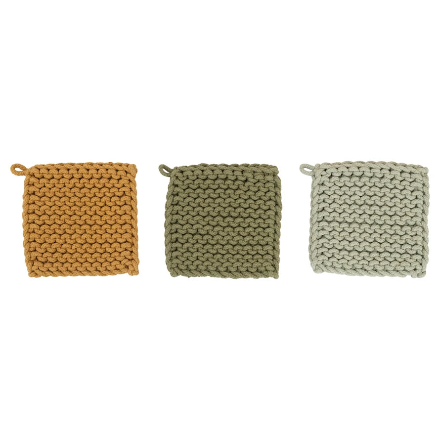 Cotton Crocheted Pot Holder, 3 colors