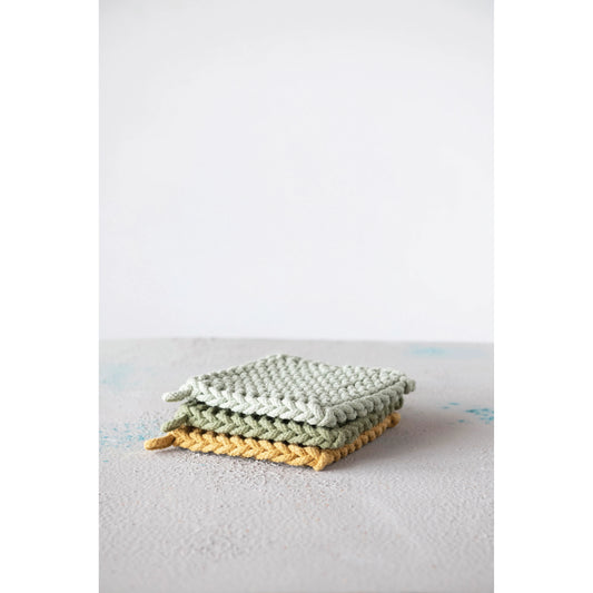 Cotton Crocheted Pot Holder, 3 colors