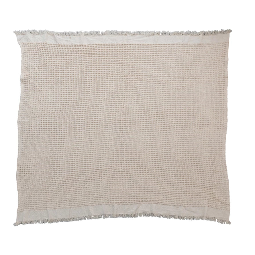 Cotton Waffle Weave Throw w/ Fringe, 2 colors