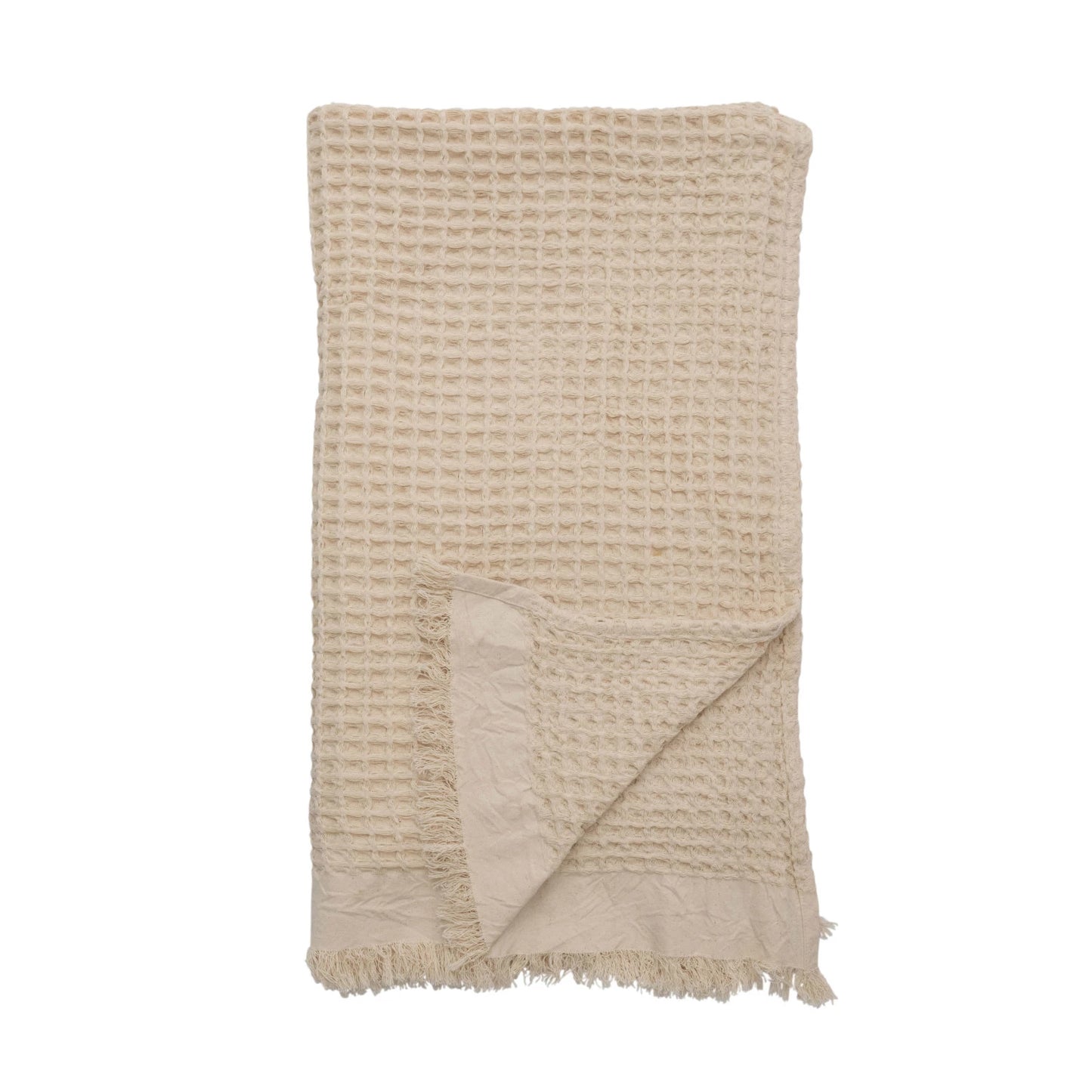 Cotton Waffle Weave Throw w/ Fringe, 2 colors