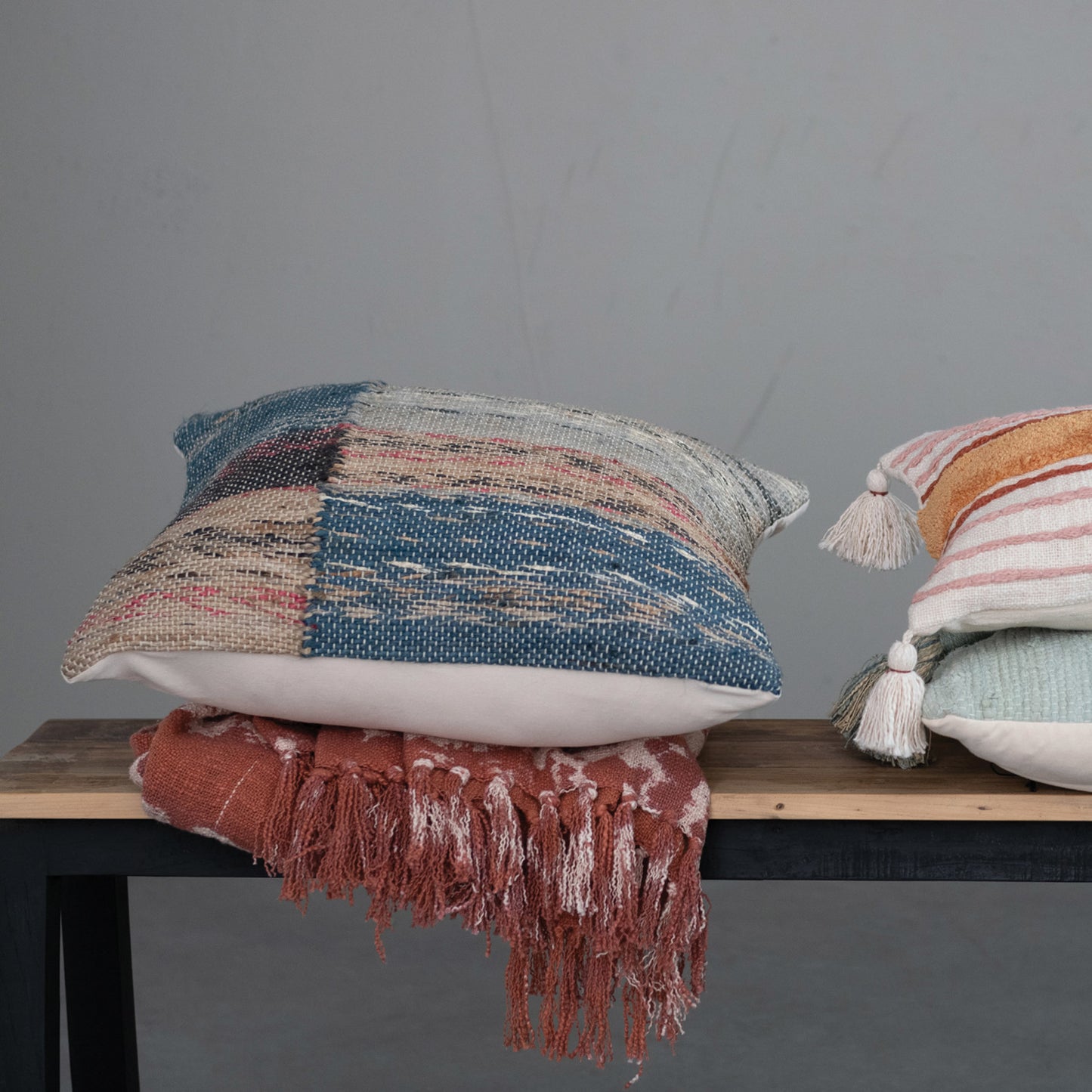 20" Woven Jute & Cotton Pillow, Polyester Fill