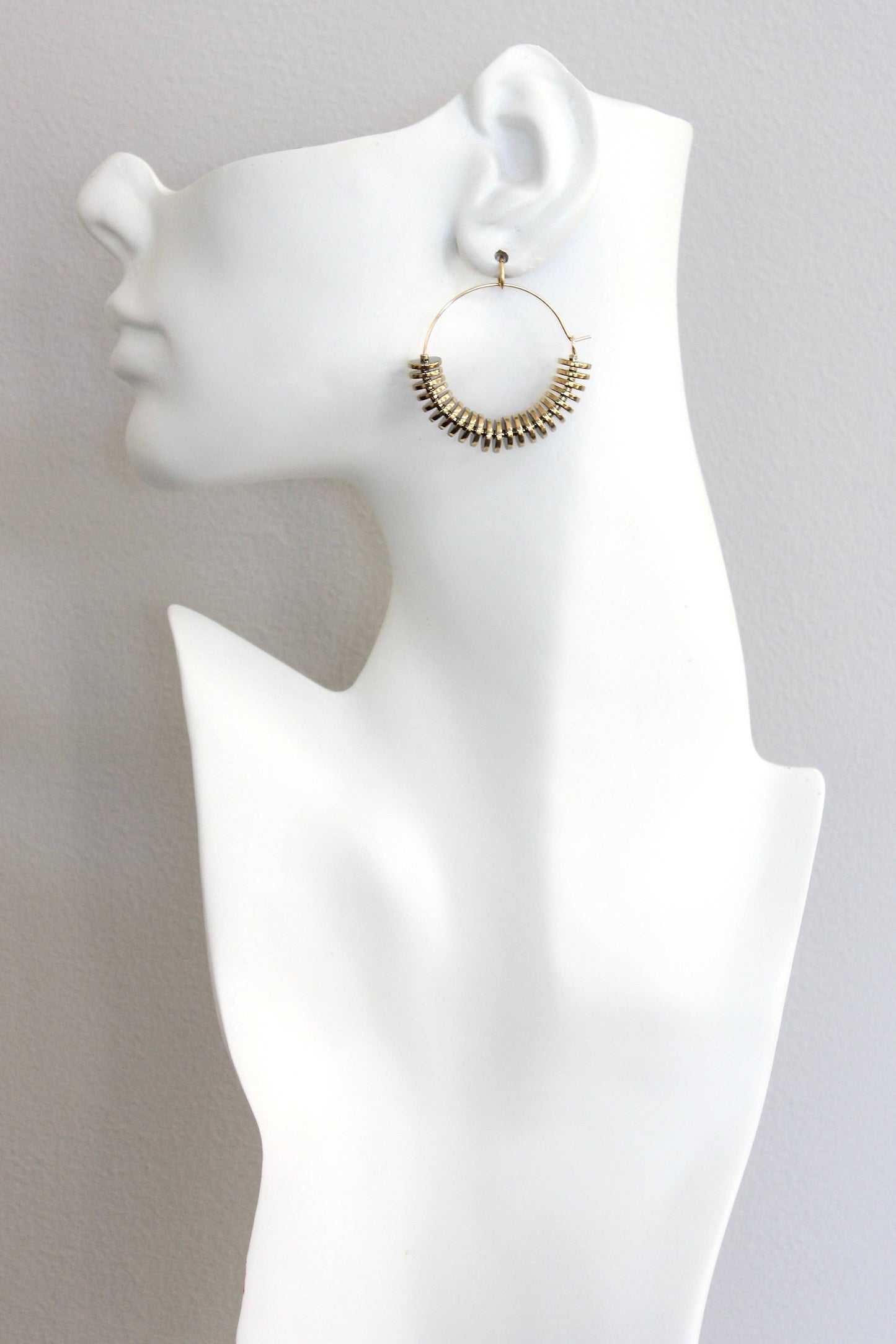 Gold hematite hoop earrings