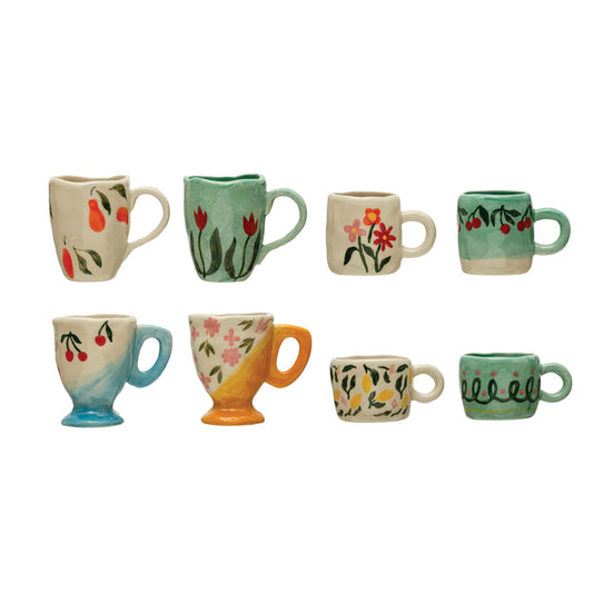 3 - 6 oz. Hand-Painted Stoneware Espresso/Child's Mug, 8 Styles (Each One Will Vary)