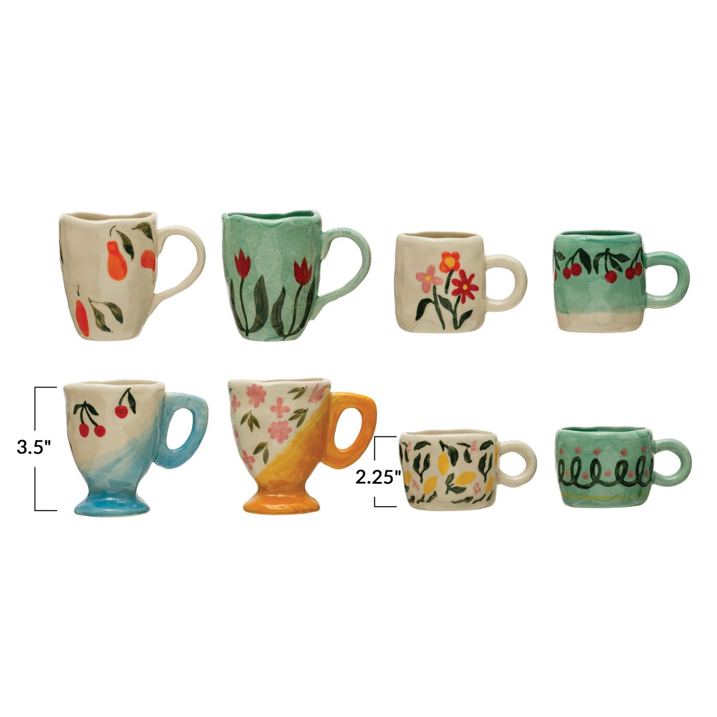 3 - 6 oz. Hand-Painted Stoneware Espresso/Child's Mug, 8 Styles (Each One Will Vary)