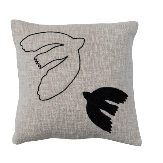 Cotton Slub Pillow w/ Embroidered Doves