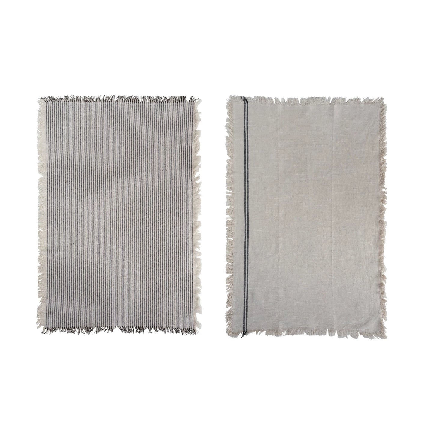 28"L x 18"W Woven Cotton Tea Towels w/ Stripes & Fringe, Set of 2