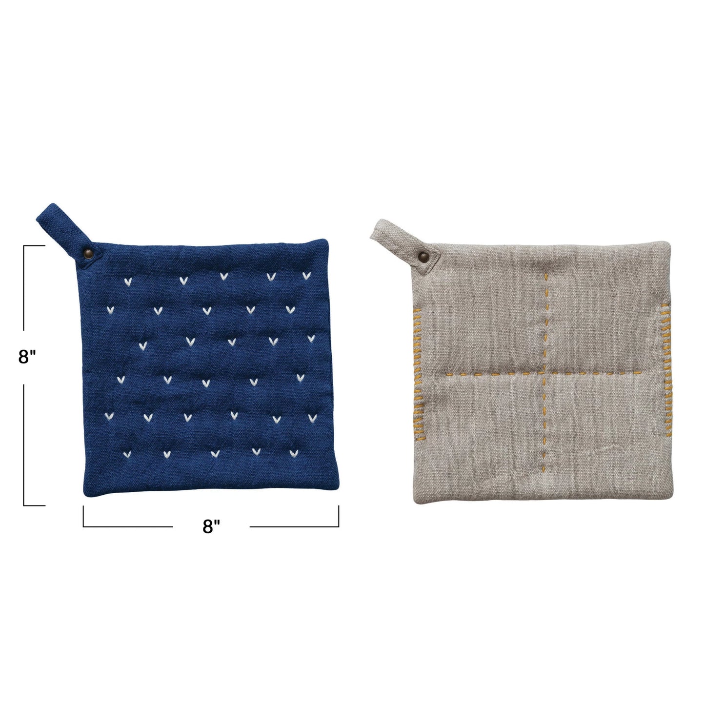 Cotton Slub Pot Holder w/ Kantha Stitch, 2 Styles