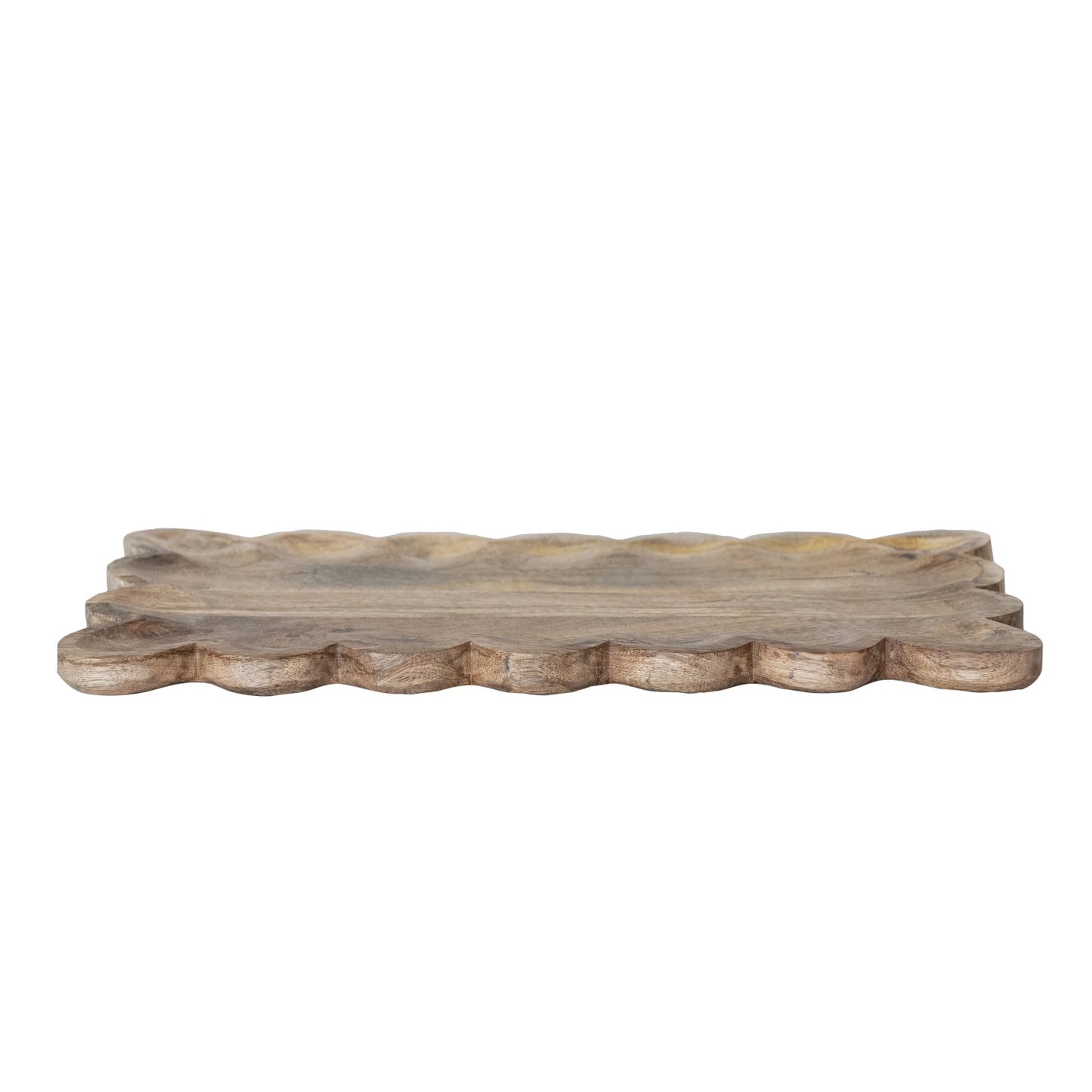 Mango Wood Tray w/ Scalloped Edge, Natural