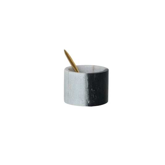 Marble Salt Cellar w/ Brass Spoon, Set of 2 (Each One Will Vary)