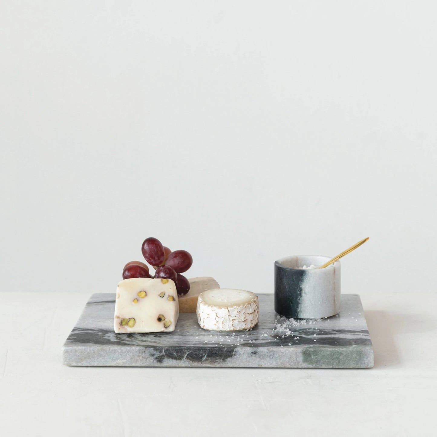 Marble Salt Cellar w/ Brass Spoon, Set of 2 (Each One Will Vary)