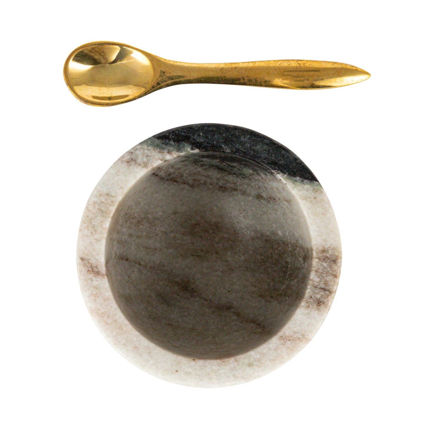 Marble Salt Cellar w/ Brass Spoon, Set of 2 (Each One Will Vary)