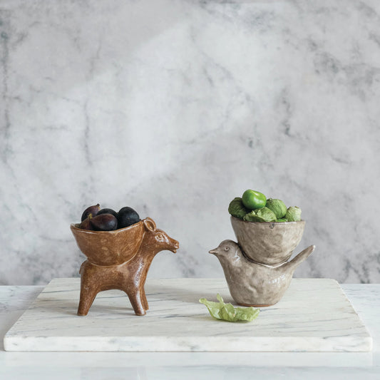 Stoneware Donkey w/ Bowl, Brown (Each One Will Vary)