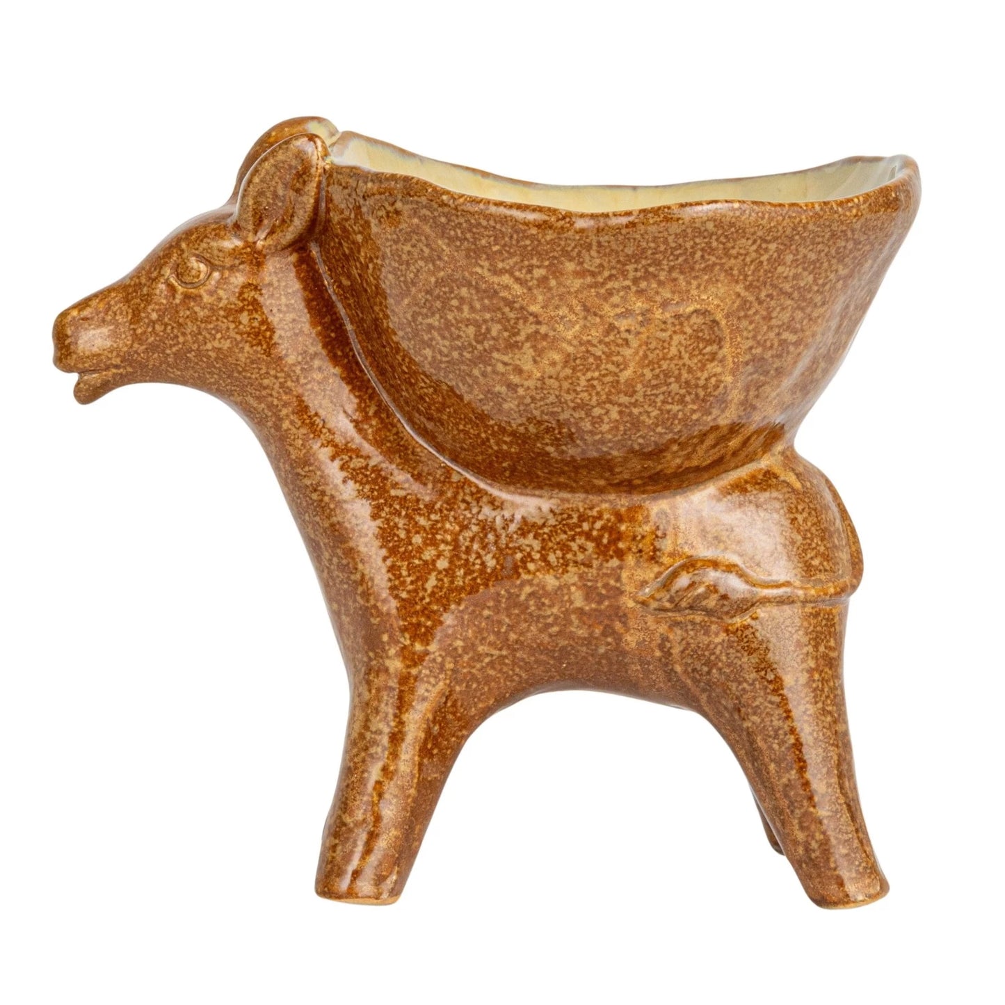 Stoneware Donkey w/ Bowl, Brown (Each One Will Vary)