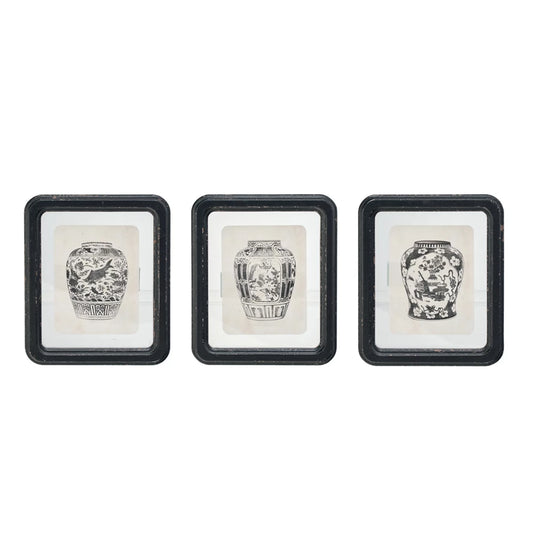 Wood Framed Glass Wall Décor w/ Floating Vase Print