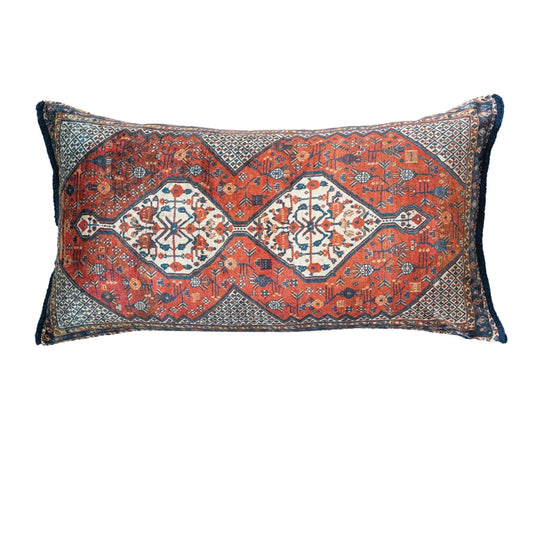 Cotton Blend Velvet Printed Lumbar Pillow w/ Fringe