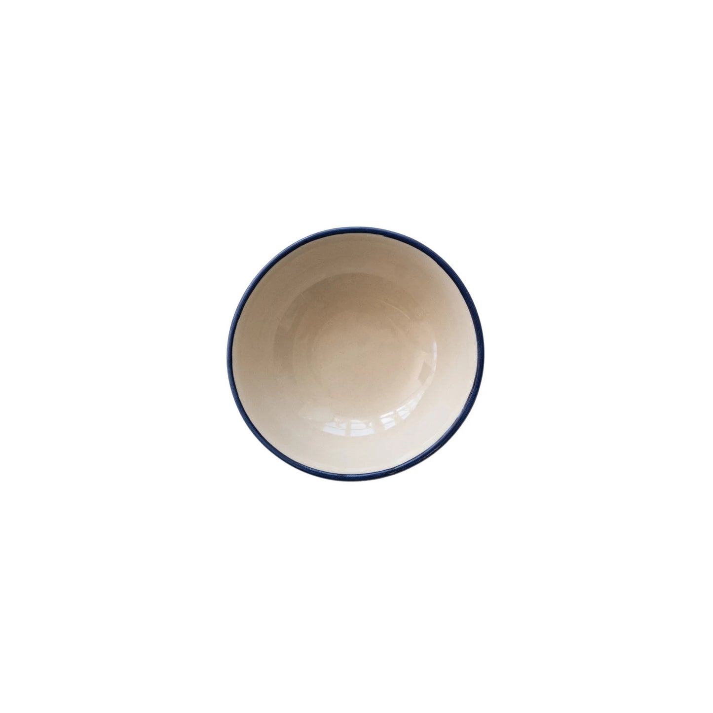 Hand-Painted Stoneware Bowl with Pattern, Cream Color & Blue
