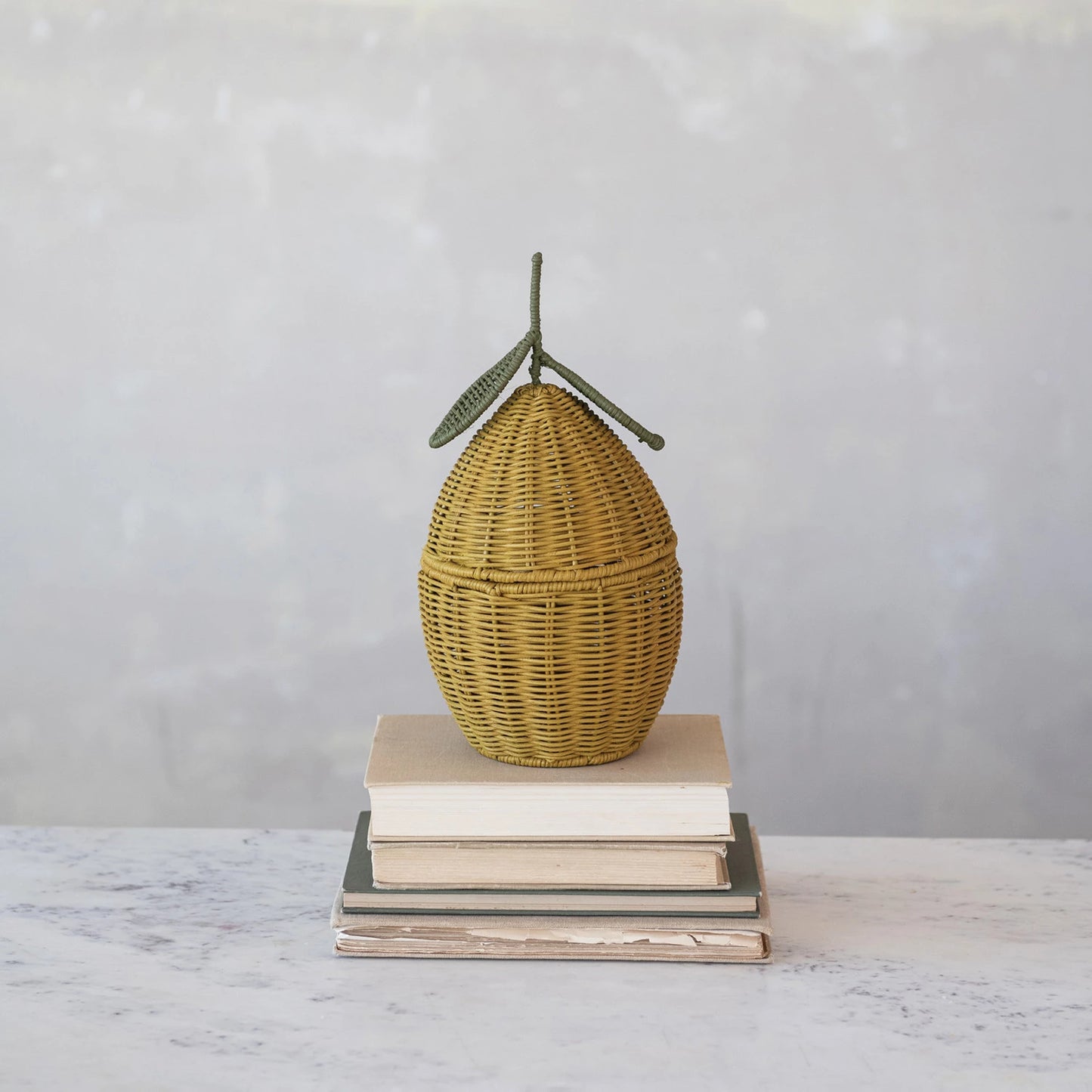 Hand-Woven Rattan Lemon Shaped Basket with Lid