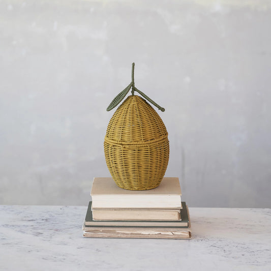 Hand-Woven Rattan Lemon Shaped Basket with Lid