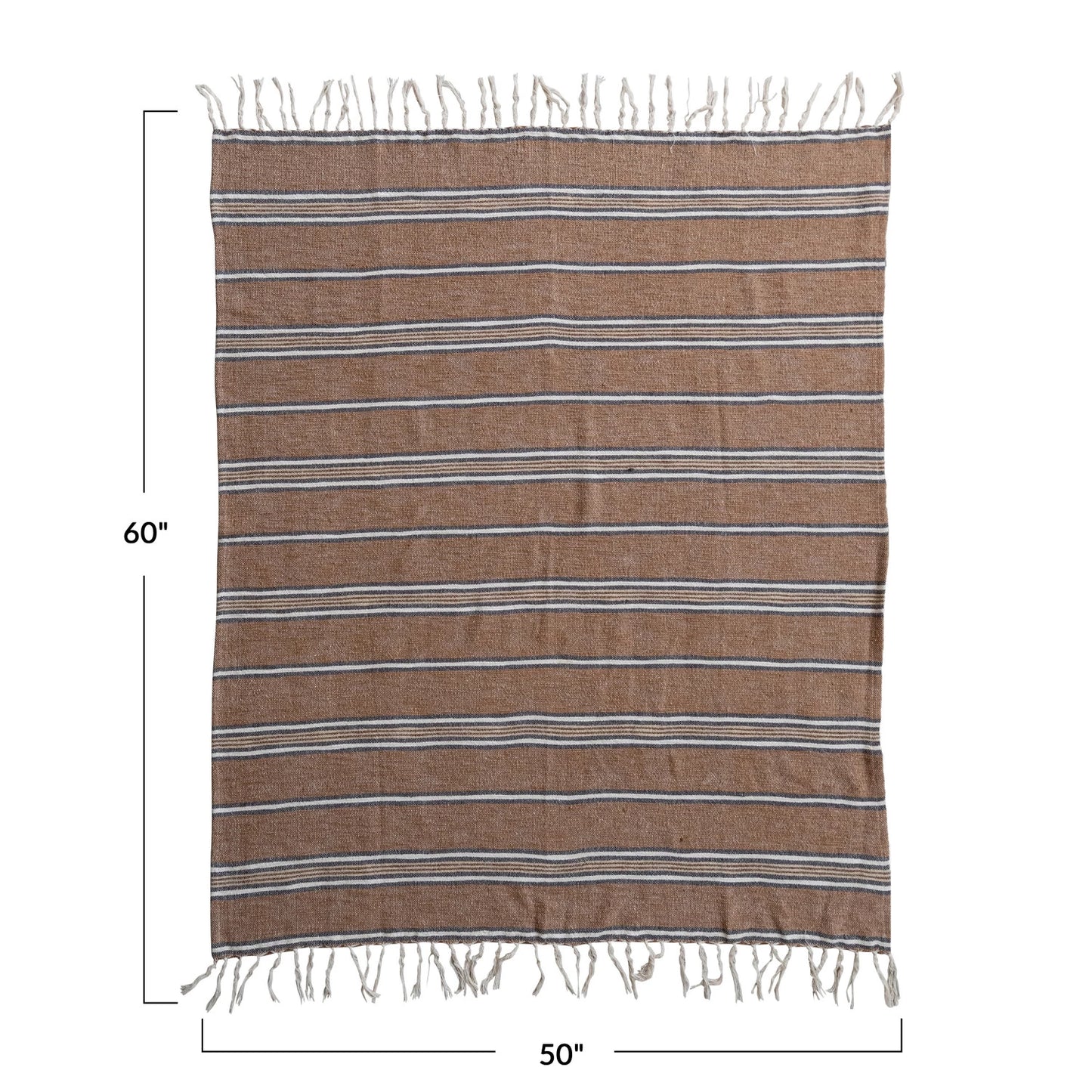 Cotton Blend Throw with Stripes & Fringe