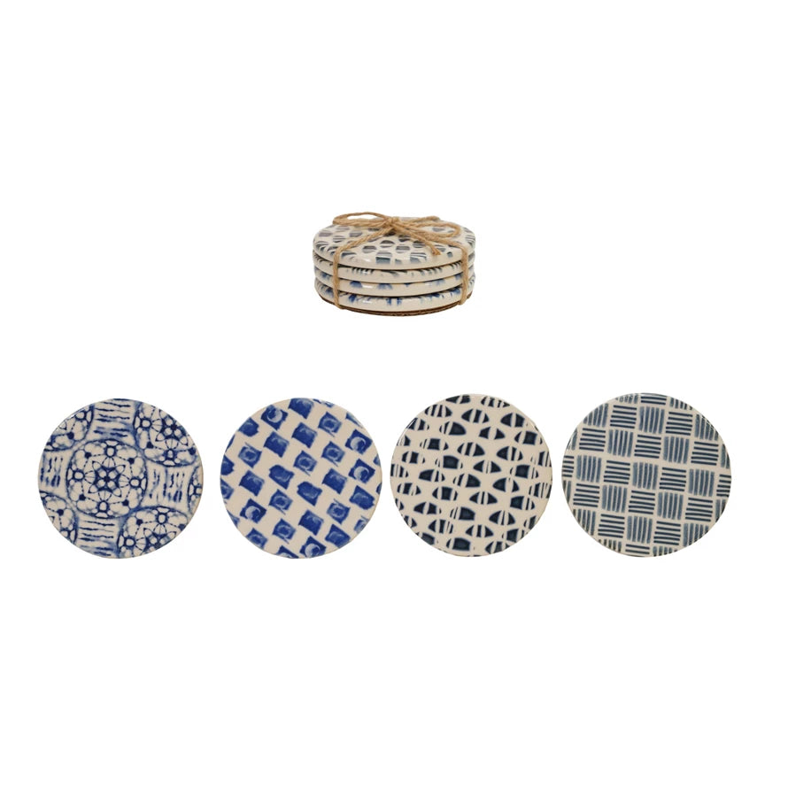 Stoneware Coasters with Tile Pattern, Sold Seperately