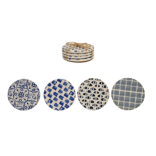 Stoneware Coasters with Tile Pattern, Sold Seperately