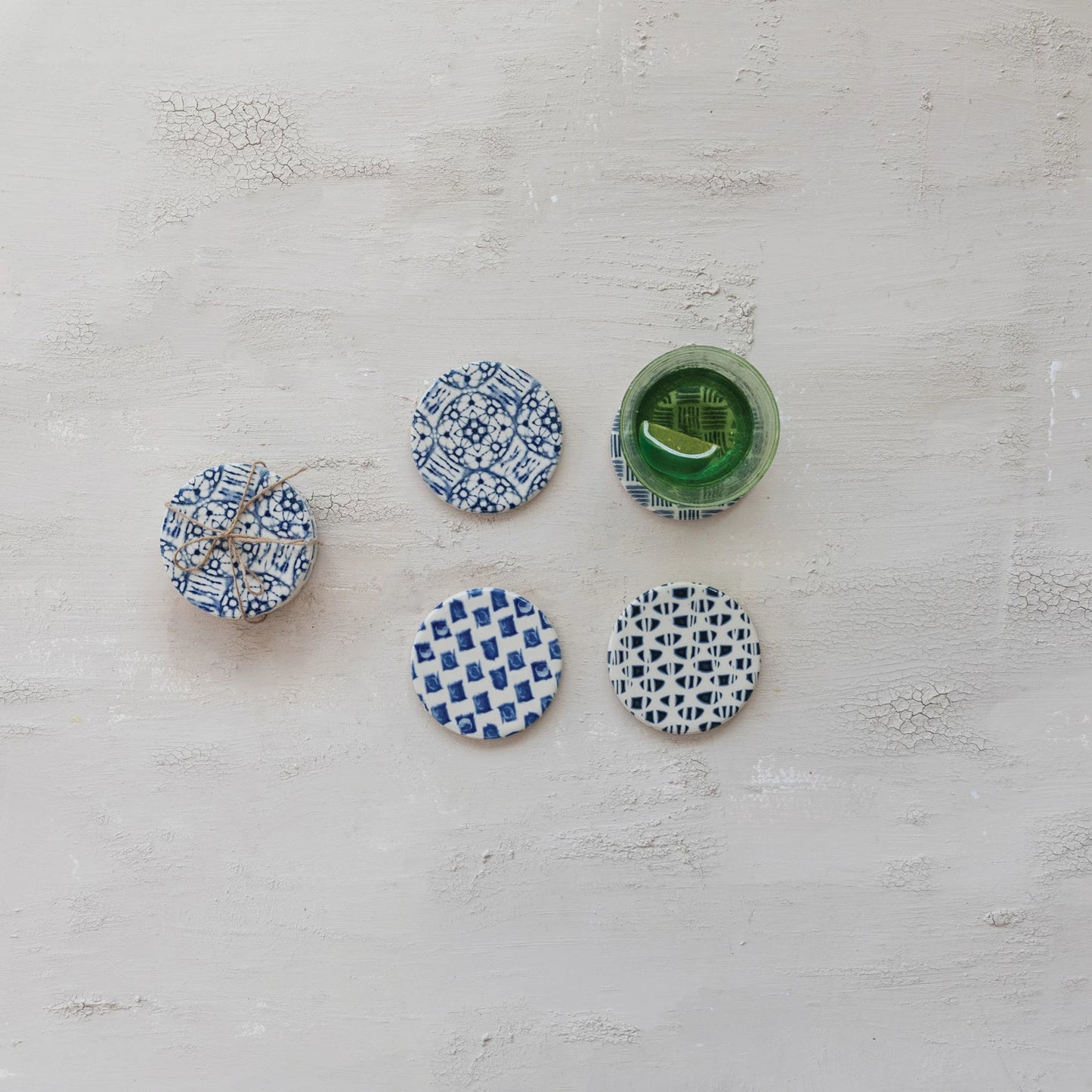 Stoneware Coasters with Tile Pattern, Sold Seperately