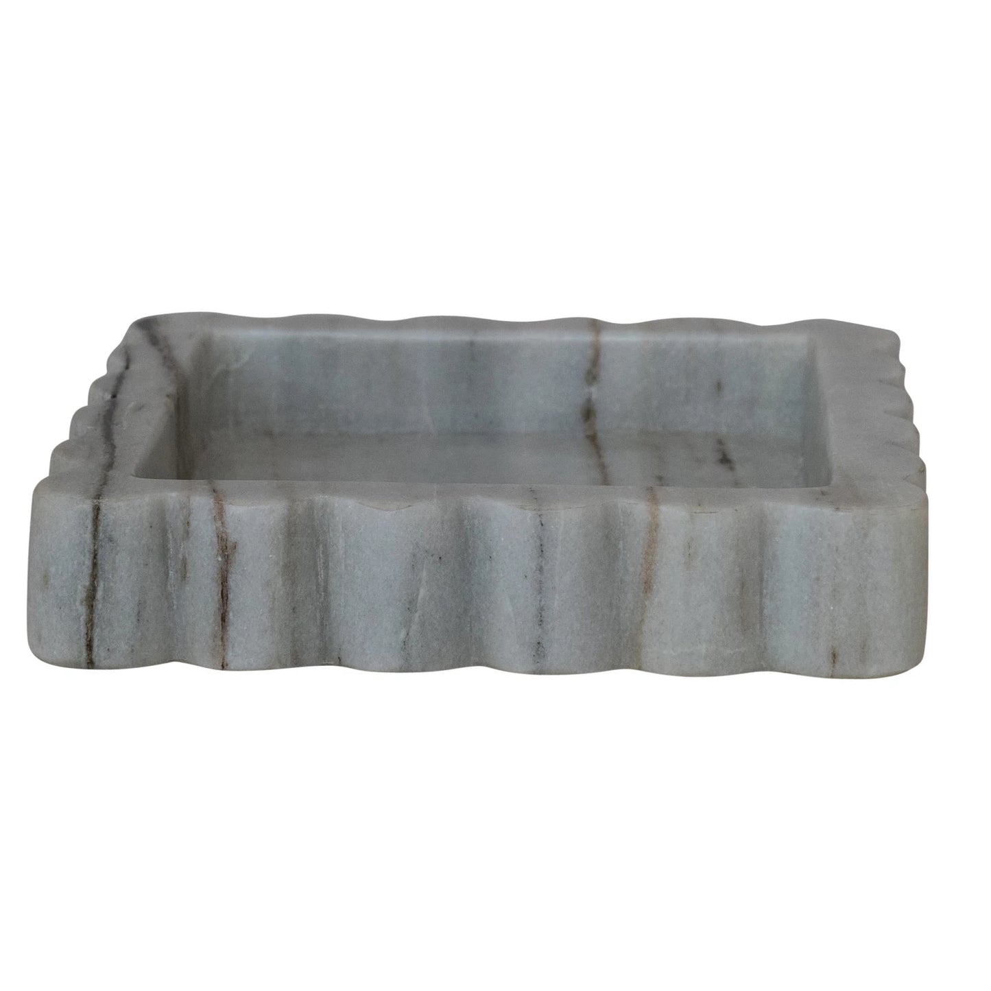 Marble Scalloped Tray, Grey Melange (Each One Will Vary)
