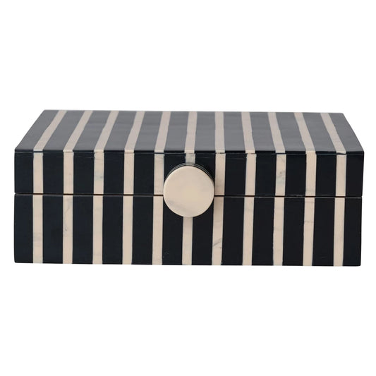 Handmade Mango Wood & Resin Striped Box w/ Knob, Black, Tan Color & Natural
