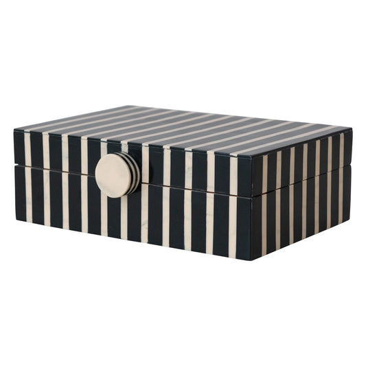 Handmade Mango Wood & Resin Striped Box w/ Knob, Black, Tan Color & Natural