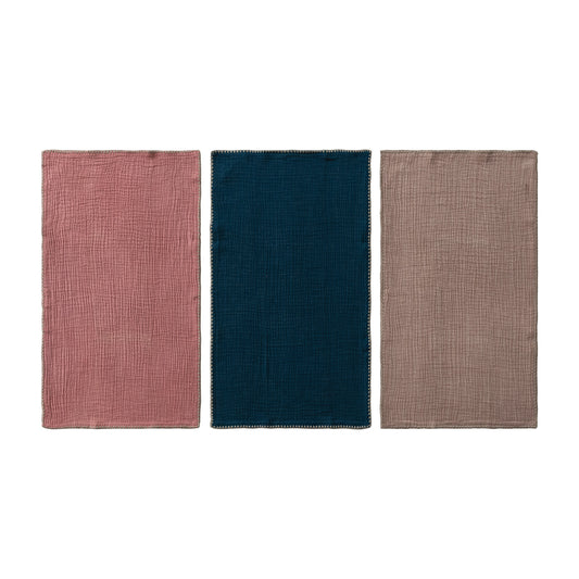 Stonewashed Cotton Double Cloth Tea Towel with Taupe Stitched Edge, 3 Colors