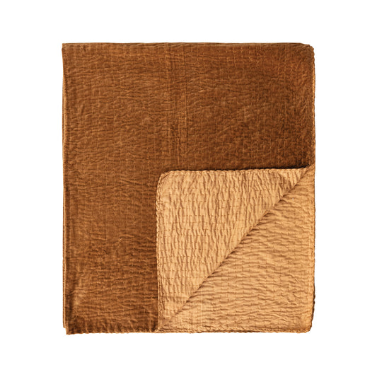 Cotton Velvet Throw with Hand-Embroidered Kantha Stitch - 60"L x 50"W