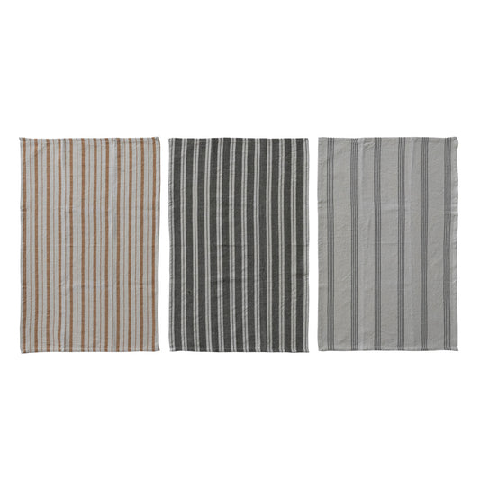 Woven Cotton Slub Tea Towel with Stripes, 3 Styles