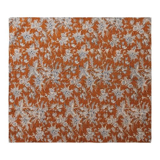 60"L x 50"W Cotton Voile Throw with Florals & Hand-Embroidered Kantha Stitch