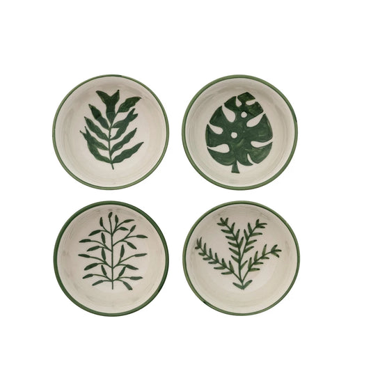 Hand-Painted Stoneware Bowl with Pattern & Botanical Inside, 4 Styles (Each One Will Vary)