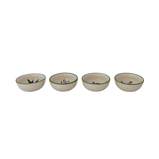 Hand-Painted Stoneware Bowl with Pattern & Botanical Inside, 4 Styles (Each One Will Vary)
