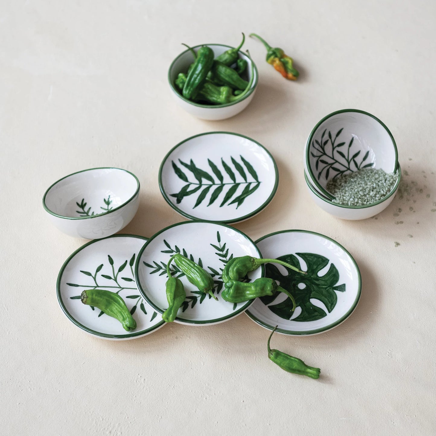 Hand-Painted Stoneware Bowl with Pattern & Botanical Inside, 4 Styles (Each One Will Vary)