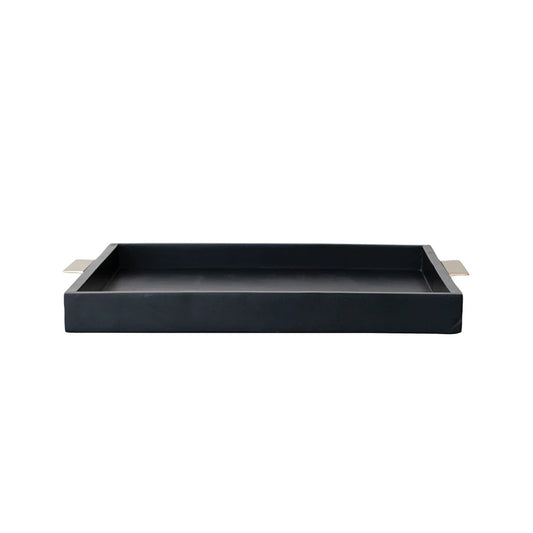 Mango Wood Tray with Metal Handles, Black & Gold Finish
