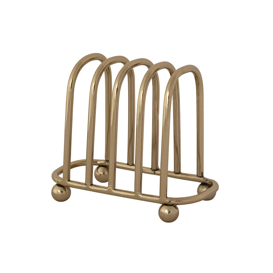 Stainless Steel Toast Rack with 4 Sections & Ball Feet, Gold Finish